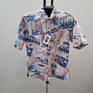 KAHALA HAWAIIAN MENS SIZE M SHORT SLEEVE SHIRT WITH FISHING SCENE